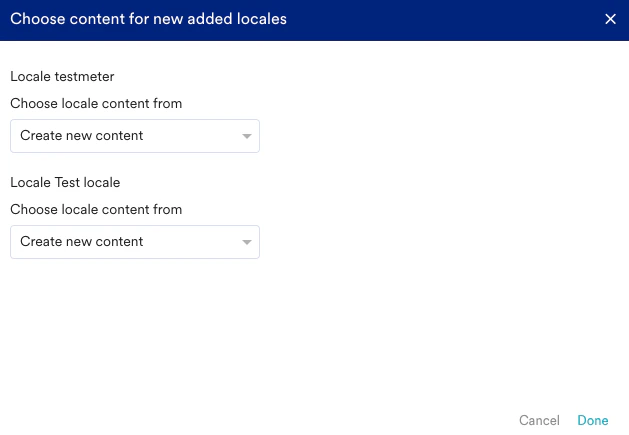 Screenshot of the Choose content for new added locales window.
