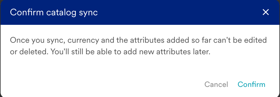 The Confirm catalog sync dialog with the Confirm button highlighted