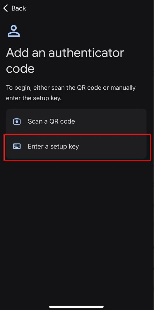Enter setup key