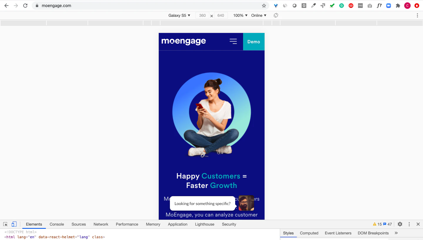 Screenshot showing how to switch to mobile view in Chrome developer tools.