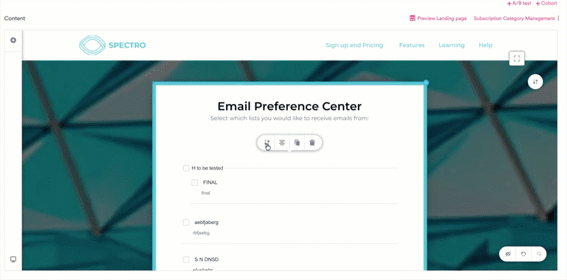 Configuring the Subscription Categories element across its Subscription Categories and Styling settings tabs.