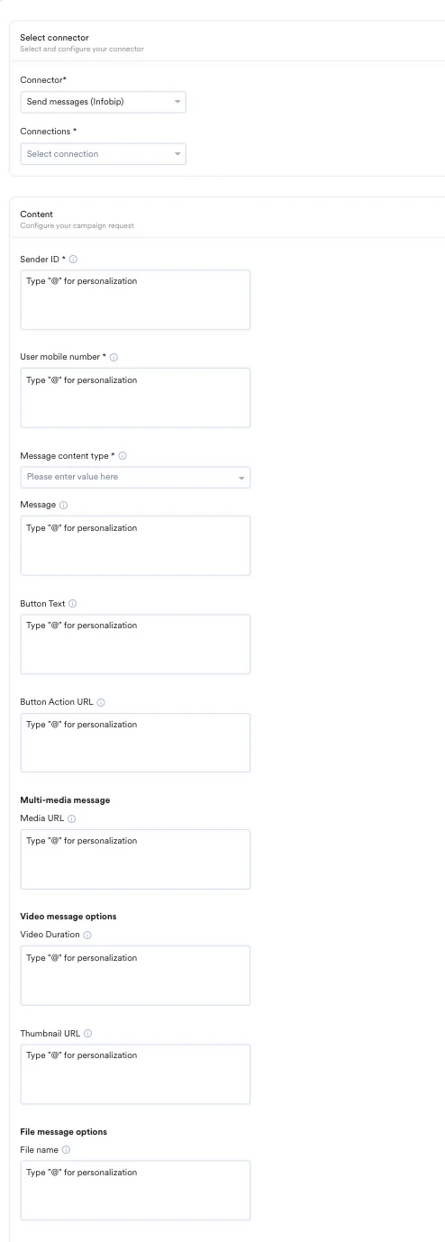 Infobip connector content configuration