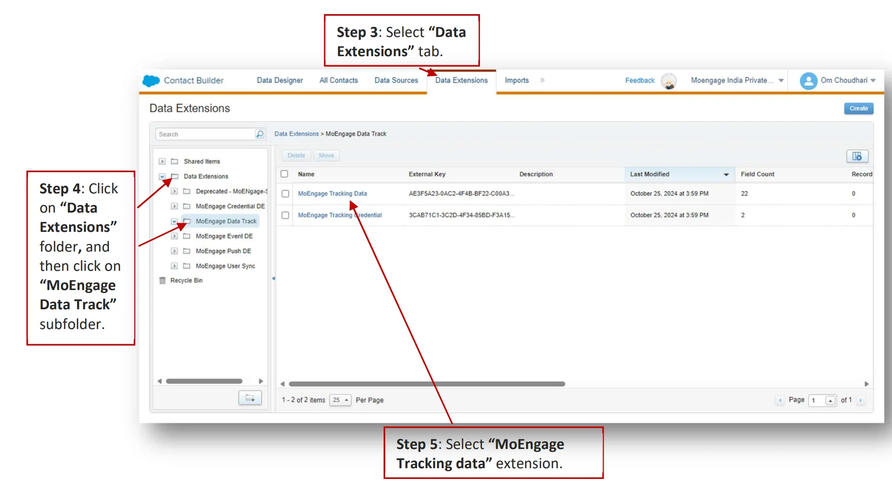 MoEngage Tracking data Data Extension details
