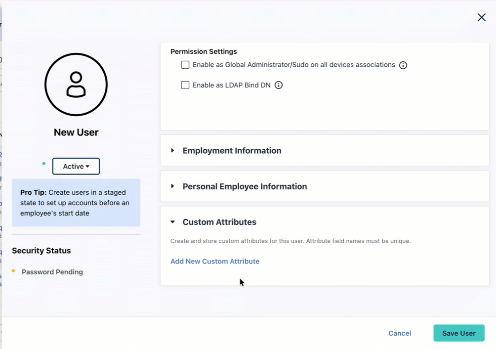 User custom attribute