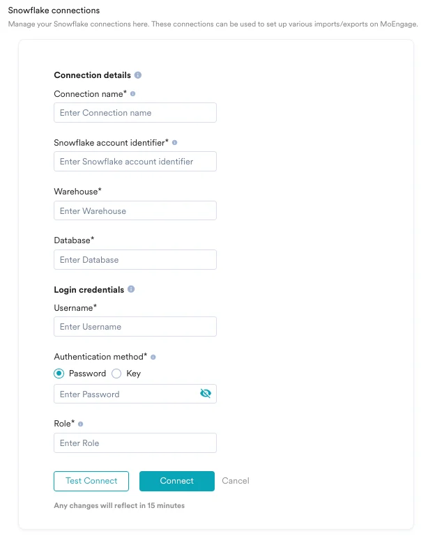 Snowflake connection form