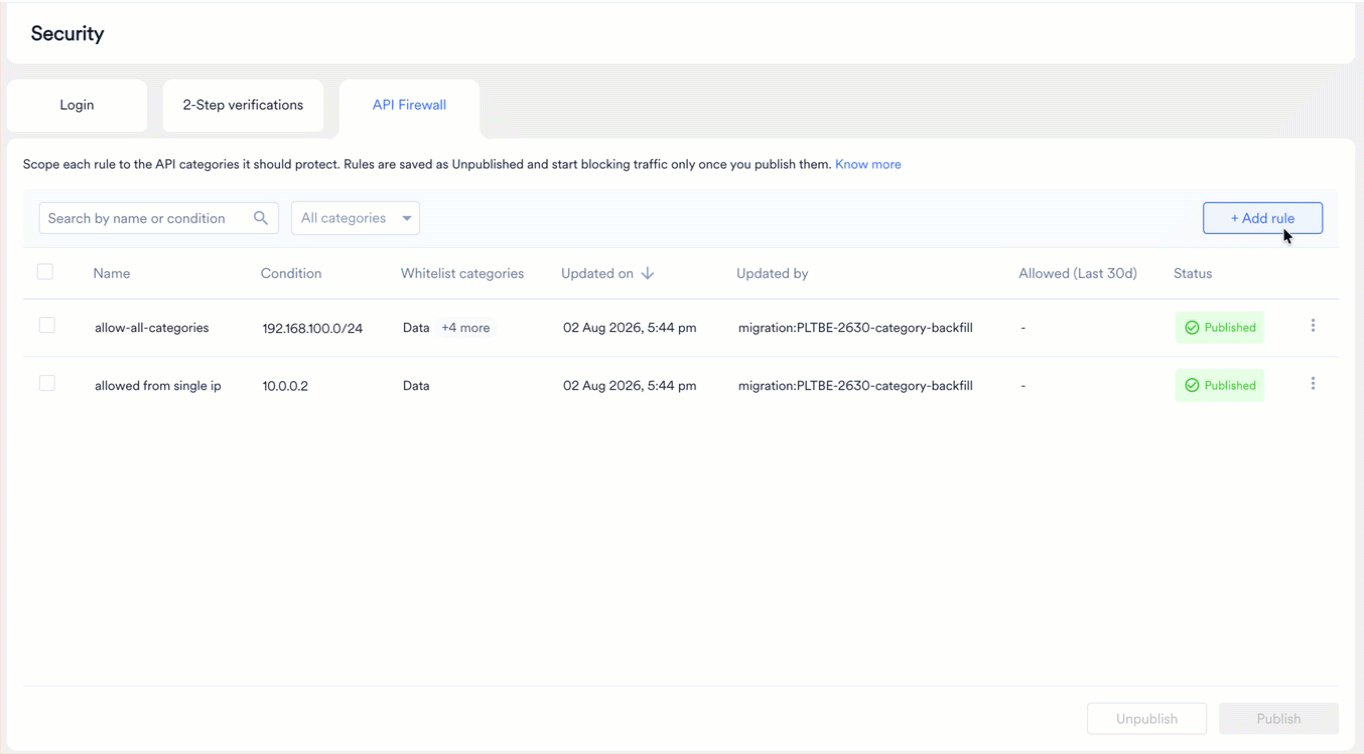 Add New API Firewall Rule