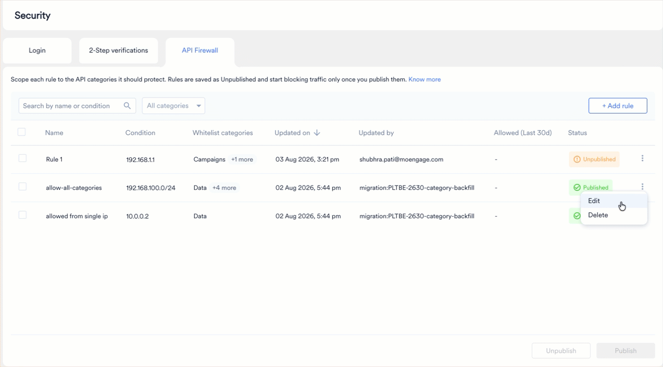 Edit API Firewall Rule