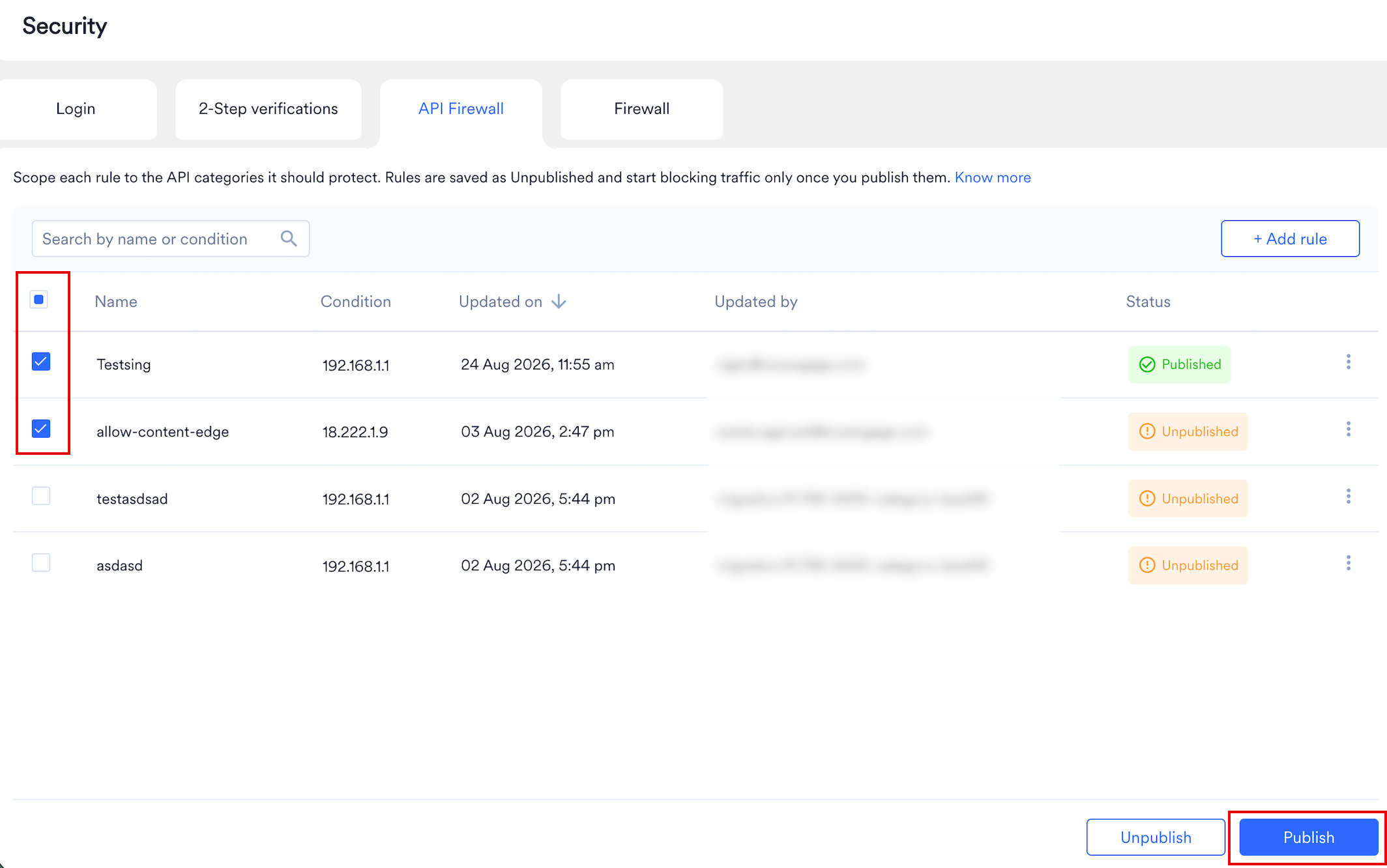 Publish API Firewall Rules