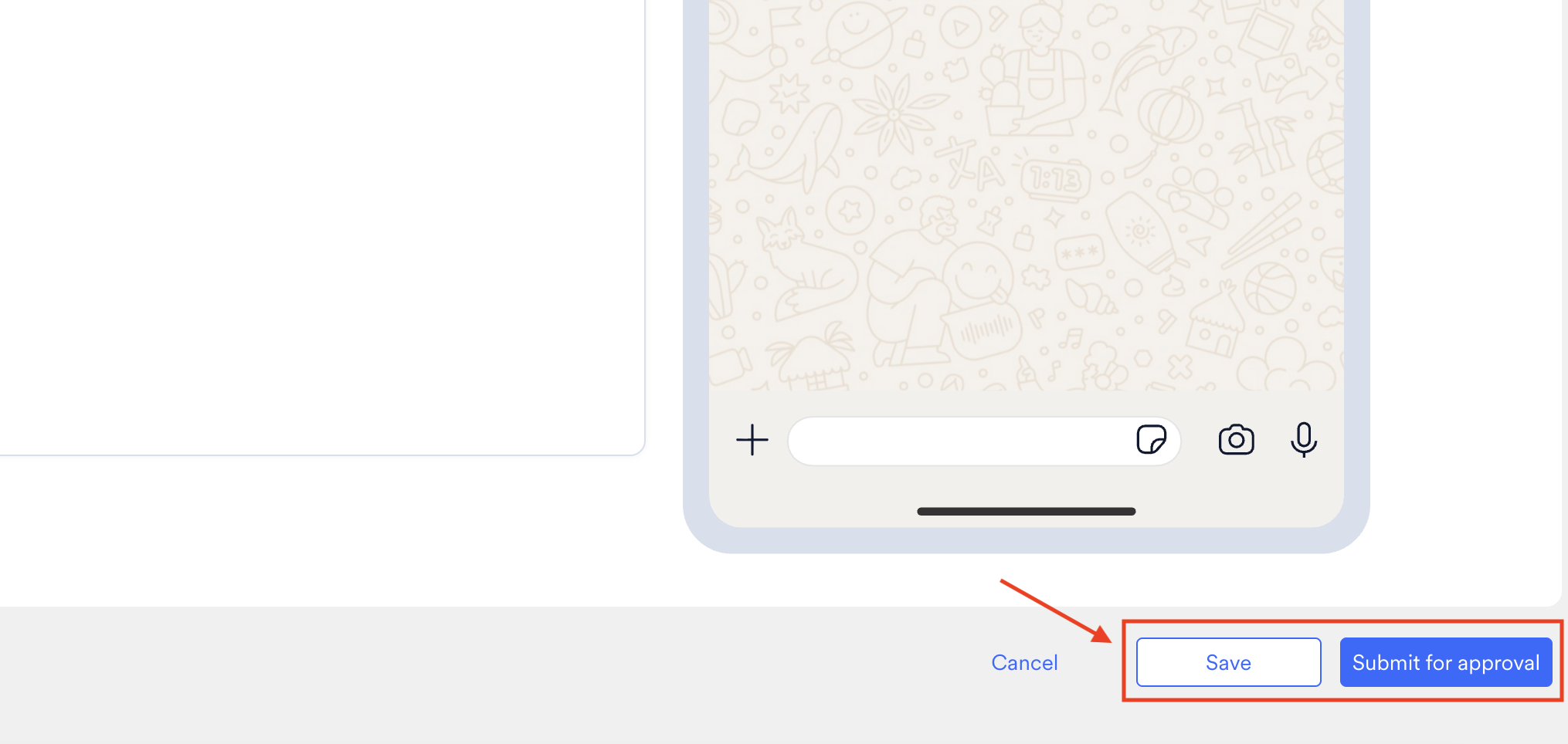Save and Submit for approval buttons on the template editor