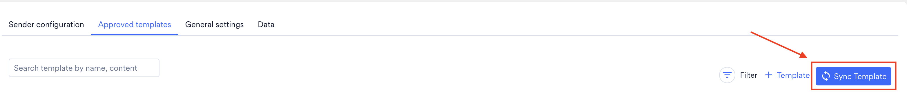 Sync Template button on the Approved templates tab