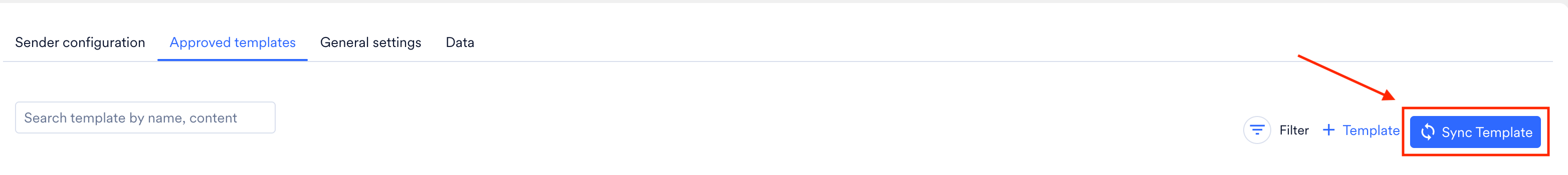 Sync Template button on the Approved templates tab
