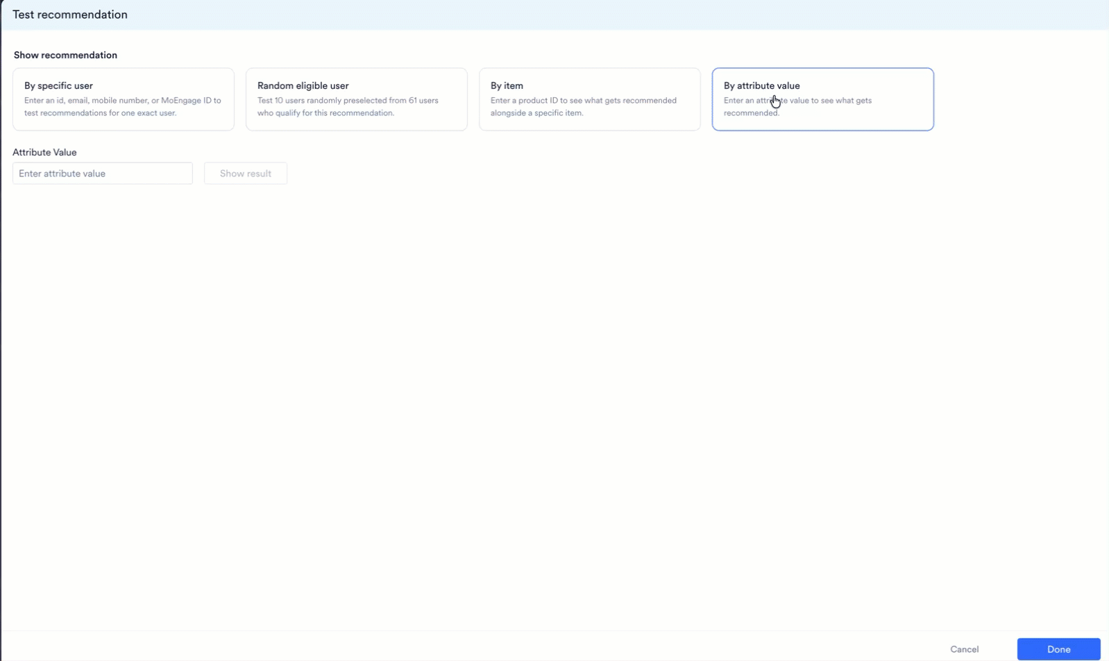Selecting User Property to reveal the By item and By attribute value options