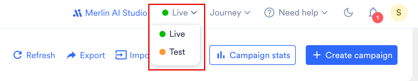 Live and Test environment toggle