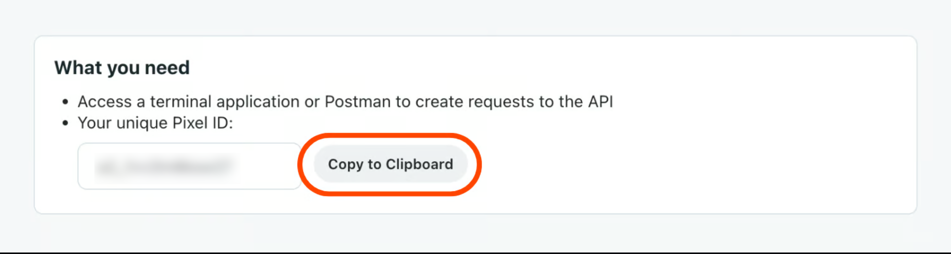 Reddit Events Manager showing the Pixel ID and the Copy to Clipboard option