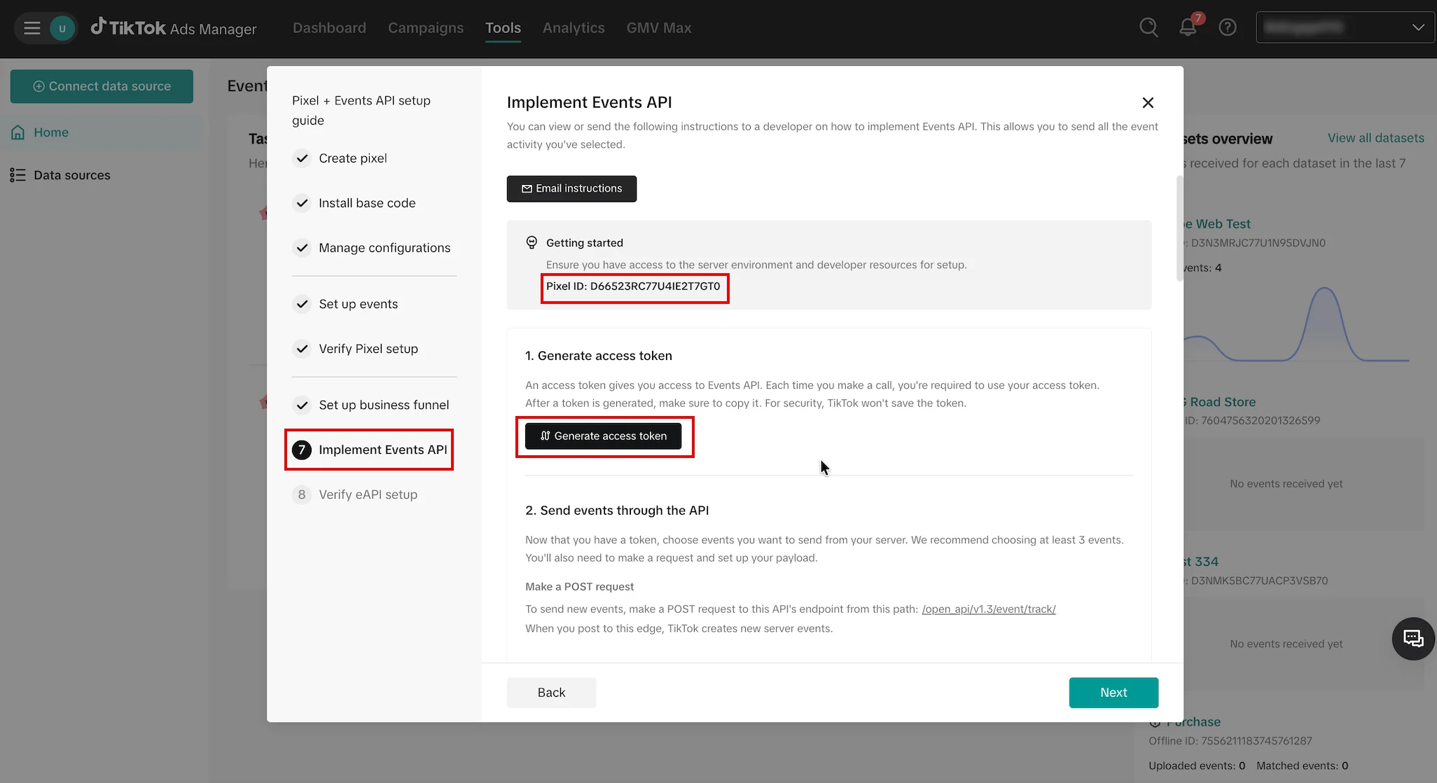 Click Generate access token and then copy the token
