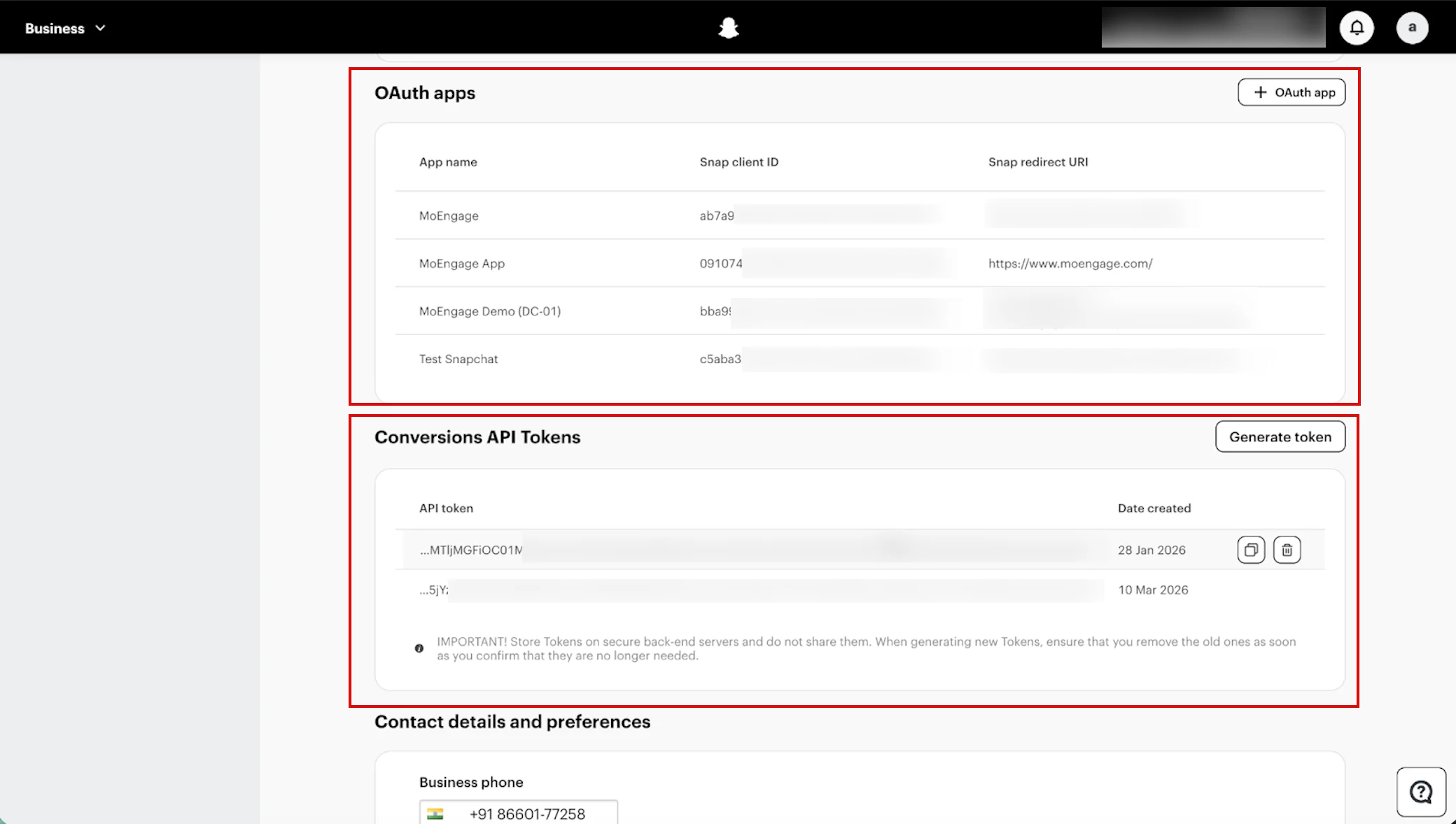 Note: Save this token immediately (for security, handle the token as a password). It is not displayed again