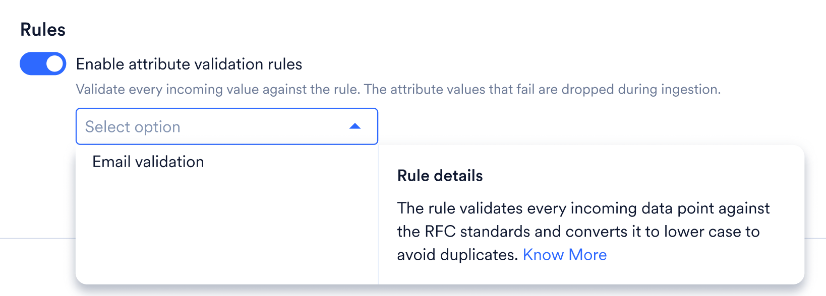 Available validation rule options