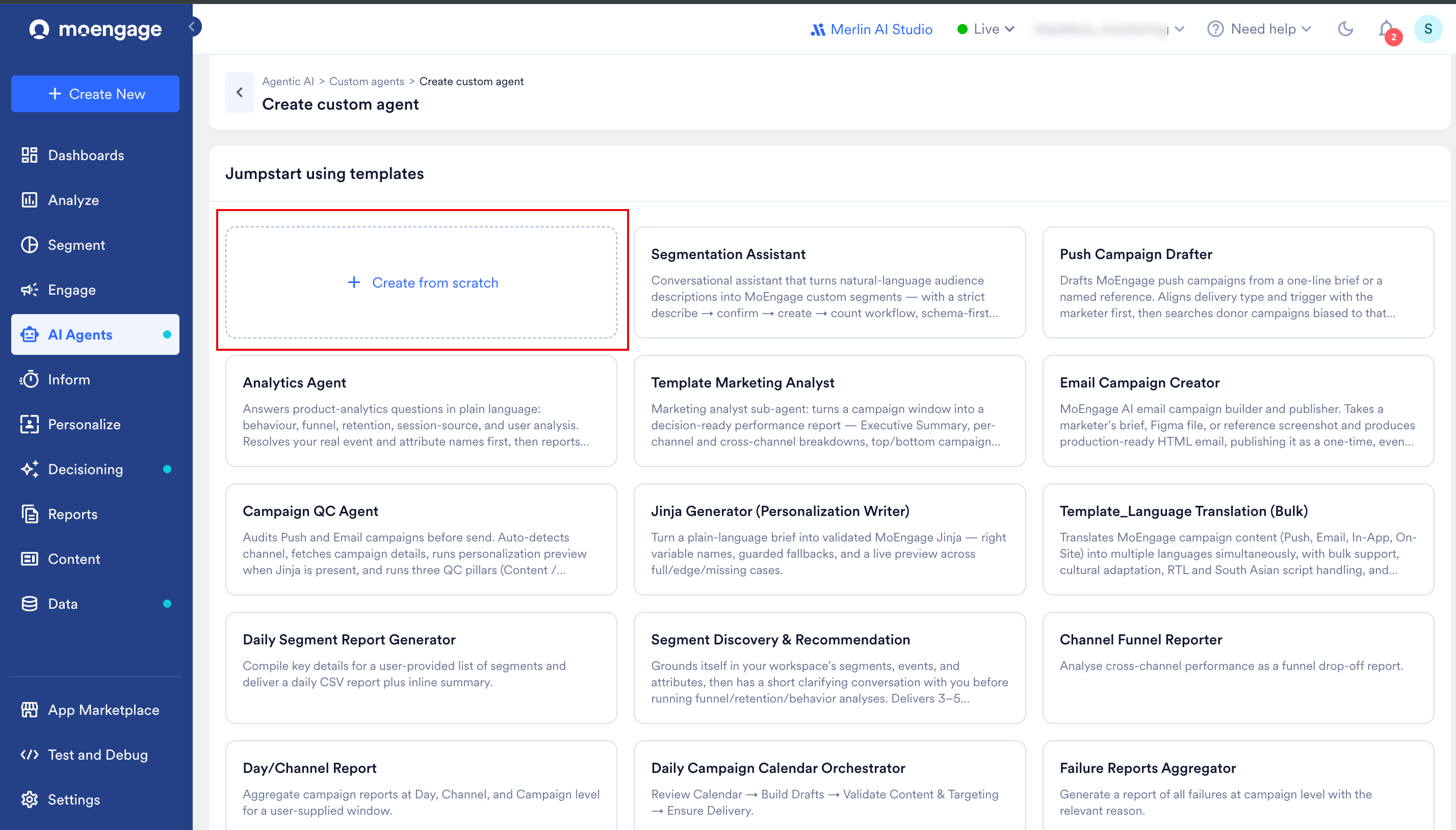 Create from Scratch option in the template gallery