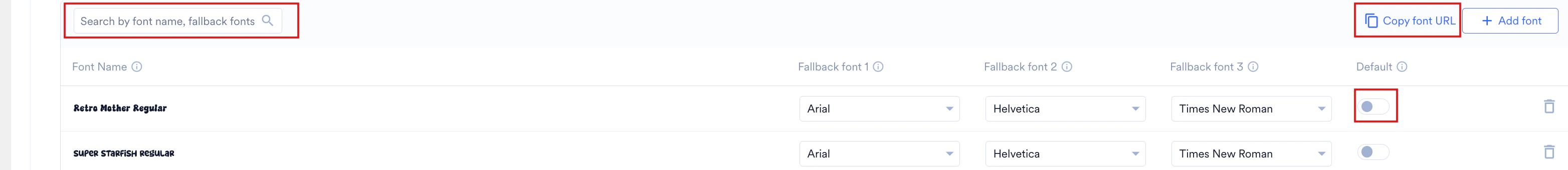 Default font toggle