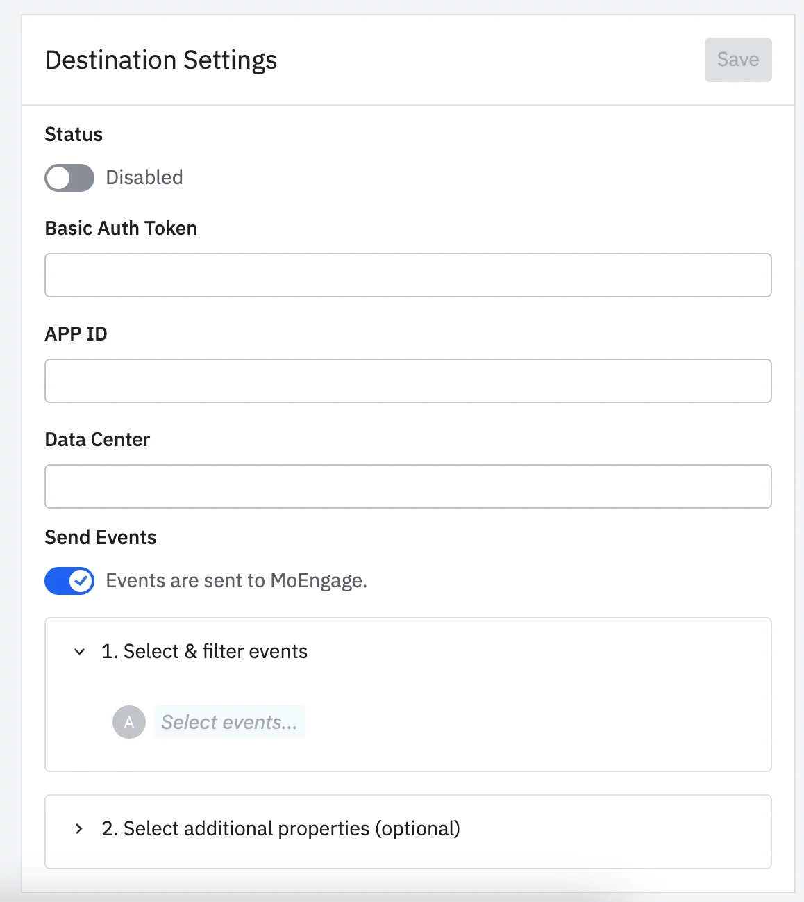 Amplitude Event Streaming integration setup form for MoEngage