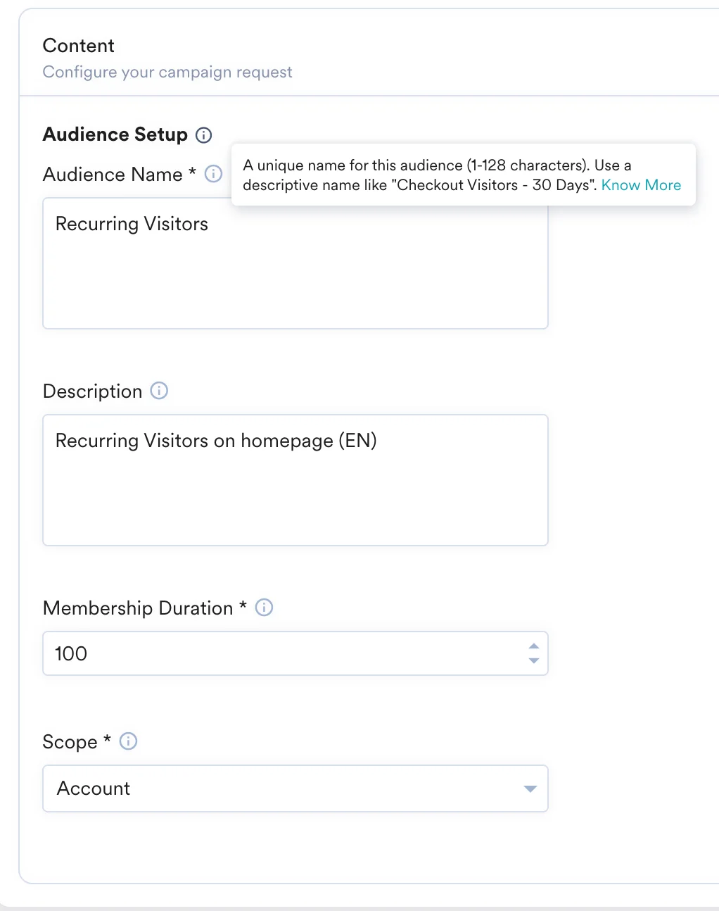 Create Audience connector fields in MoEngage