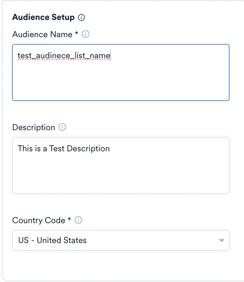Create Audience connector fields in MoEngage