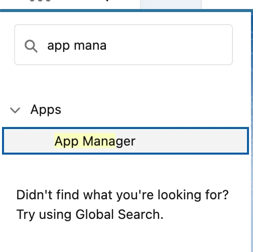 Salesforce Setup search showing App Manager in the results