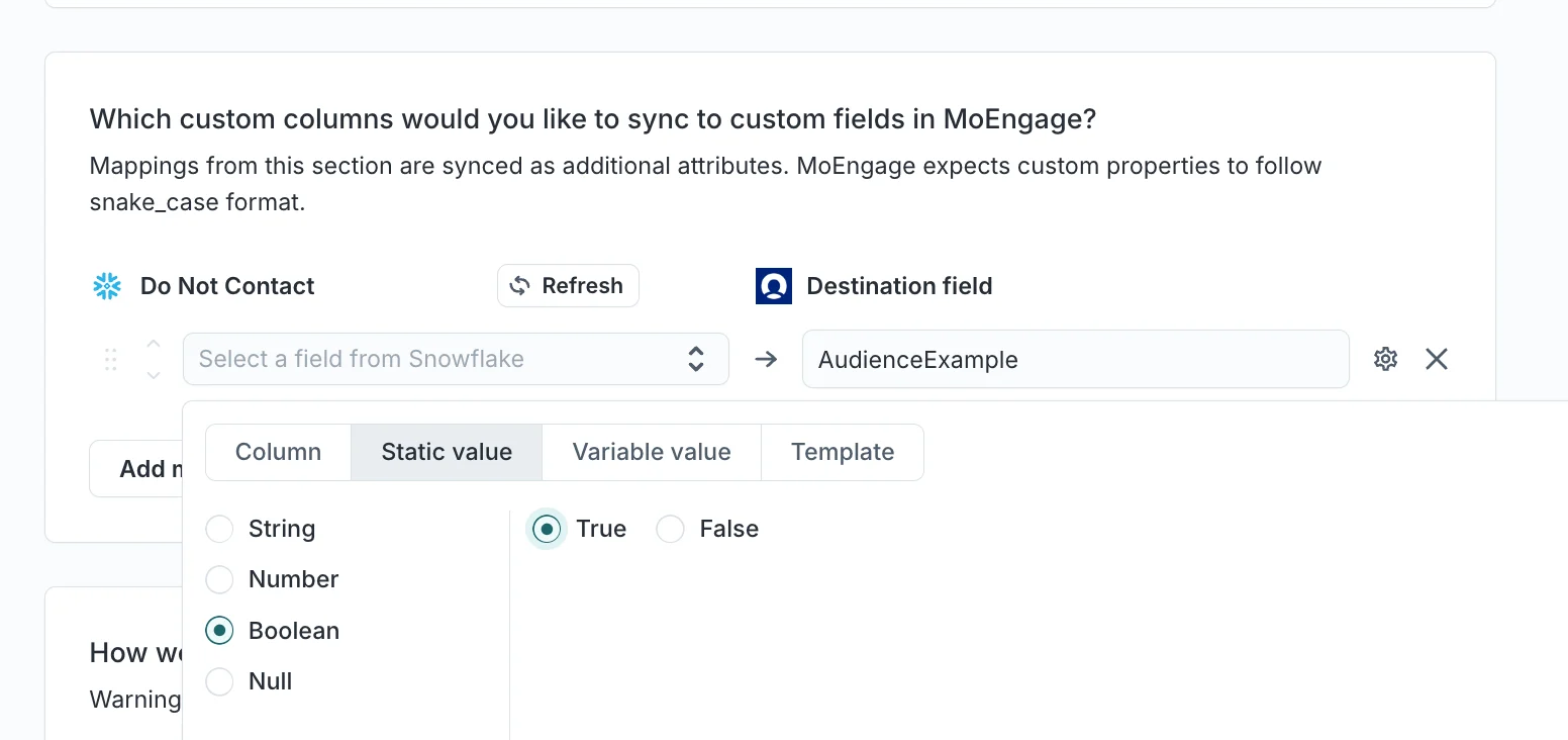 Hightouch custom field mapping for audience sync
