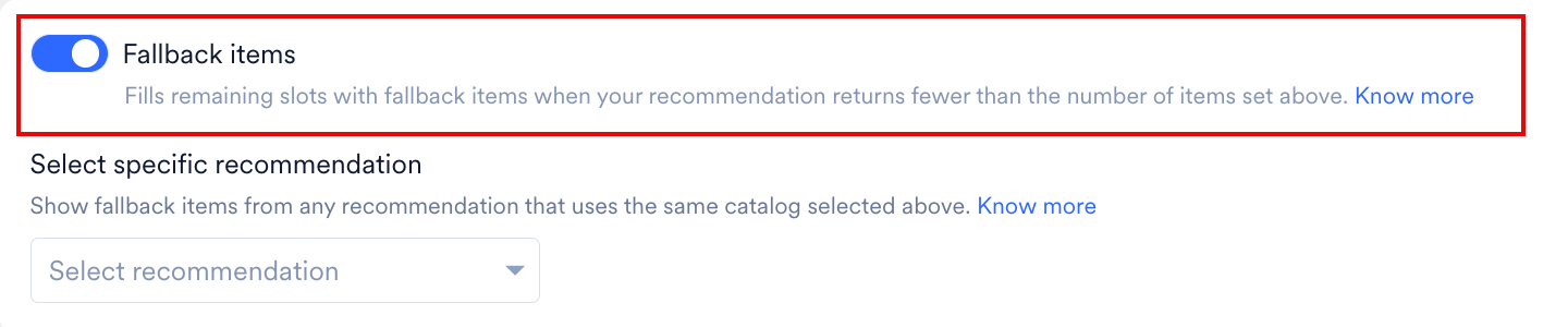 The Fallback items toggle turned on, with the section highlighted