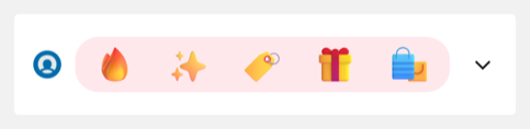 A collapsed notification whose icon card uses a pale pink background behind five offer icons: a flame, sparkles, a price tag, a gift, and shopping bags