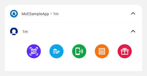 The same notification expanded, showing the five circular icons at a larger size