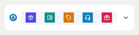 A collapsed notification from a sample app, showing a row of five square icons: orders, wallet, offers, support, and rewards