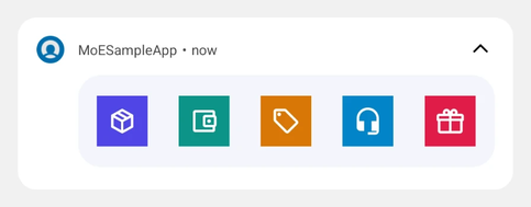 The same notification expanded, showing the five square icons at a larger size