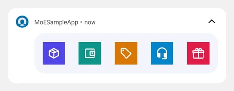 The same notification expanded, showing the five square icons at a larger size