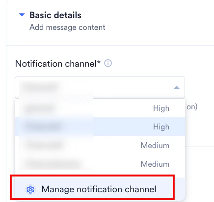 Notification Channel drop-down menu in the Android push composer