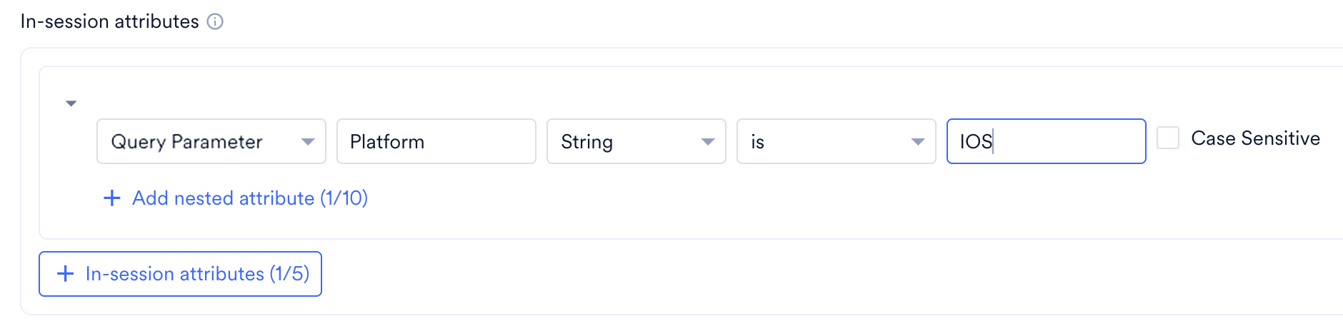 First group with one query parameter condition: Platform is IOS