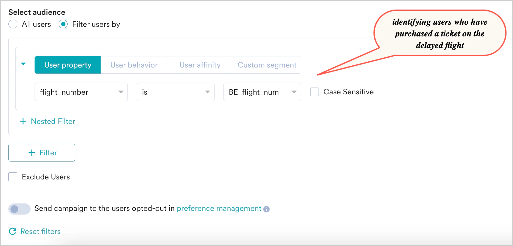 Flight Delay SMS User Property