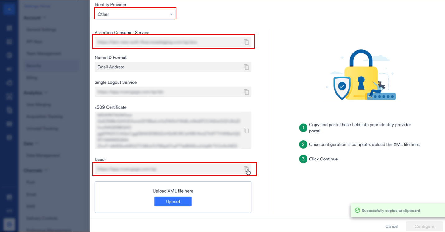 MoEngage ダッシュボードで ID プロバイダーとして Other を選択する
