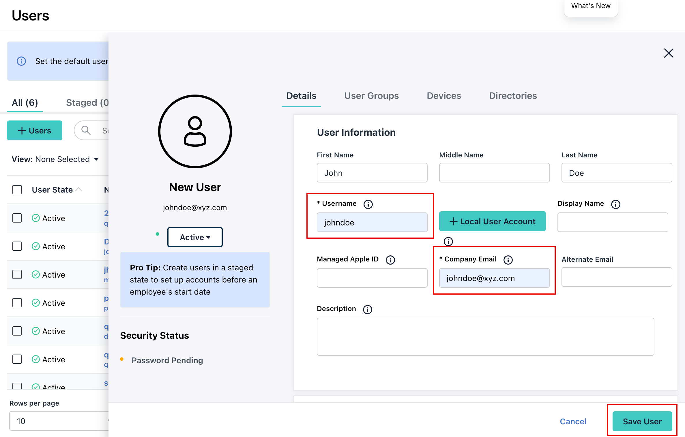 Create a user in JumpCloud