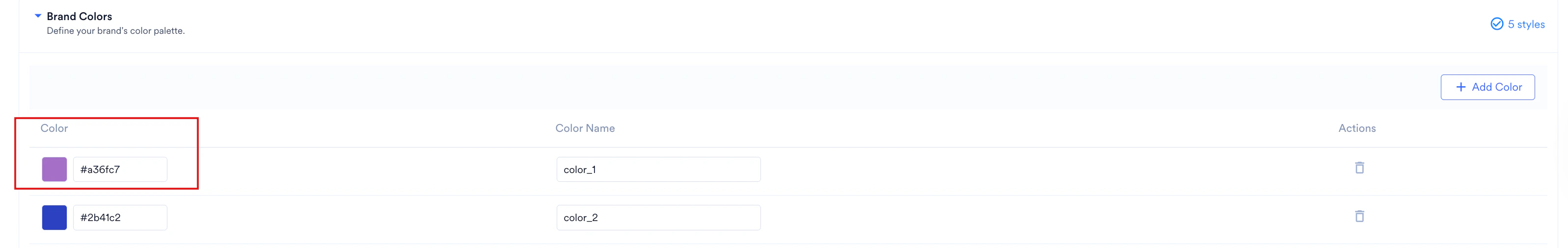 Hex code entry