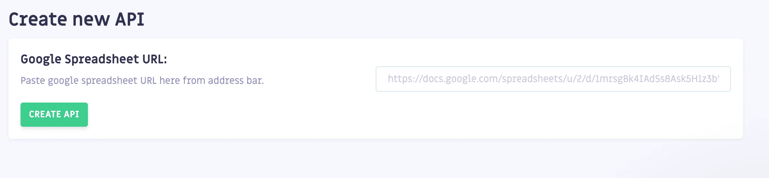 Adding a spreadsheet URL in Sheetdb