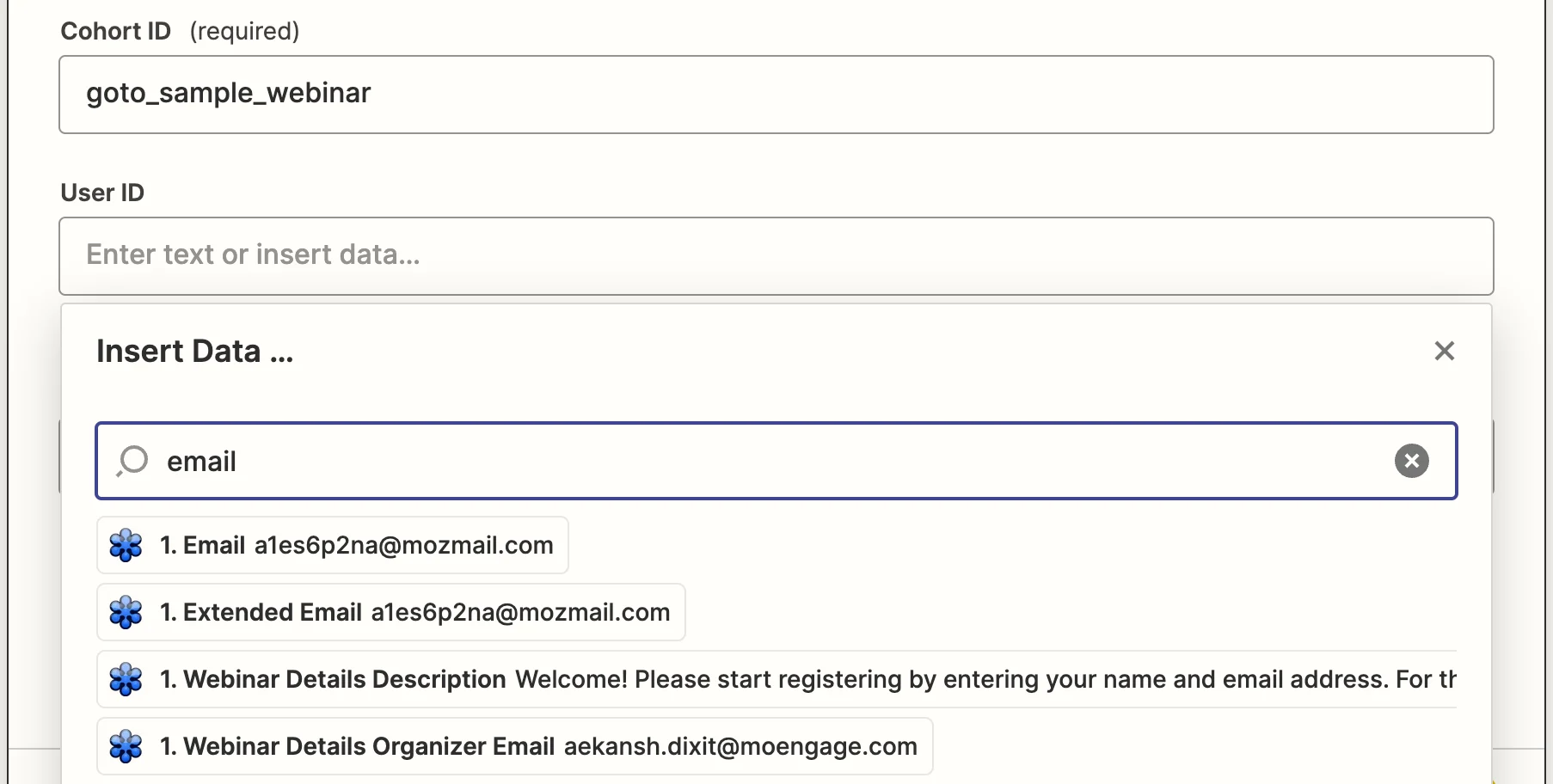 Cohort action setup with Add/Remove choice and required fields