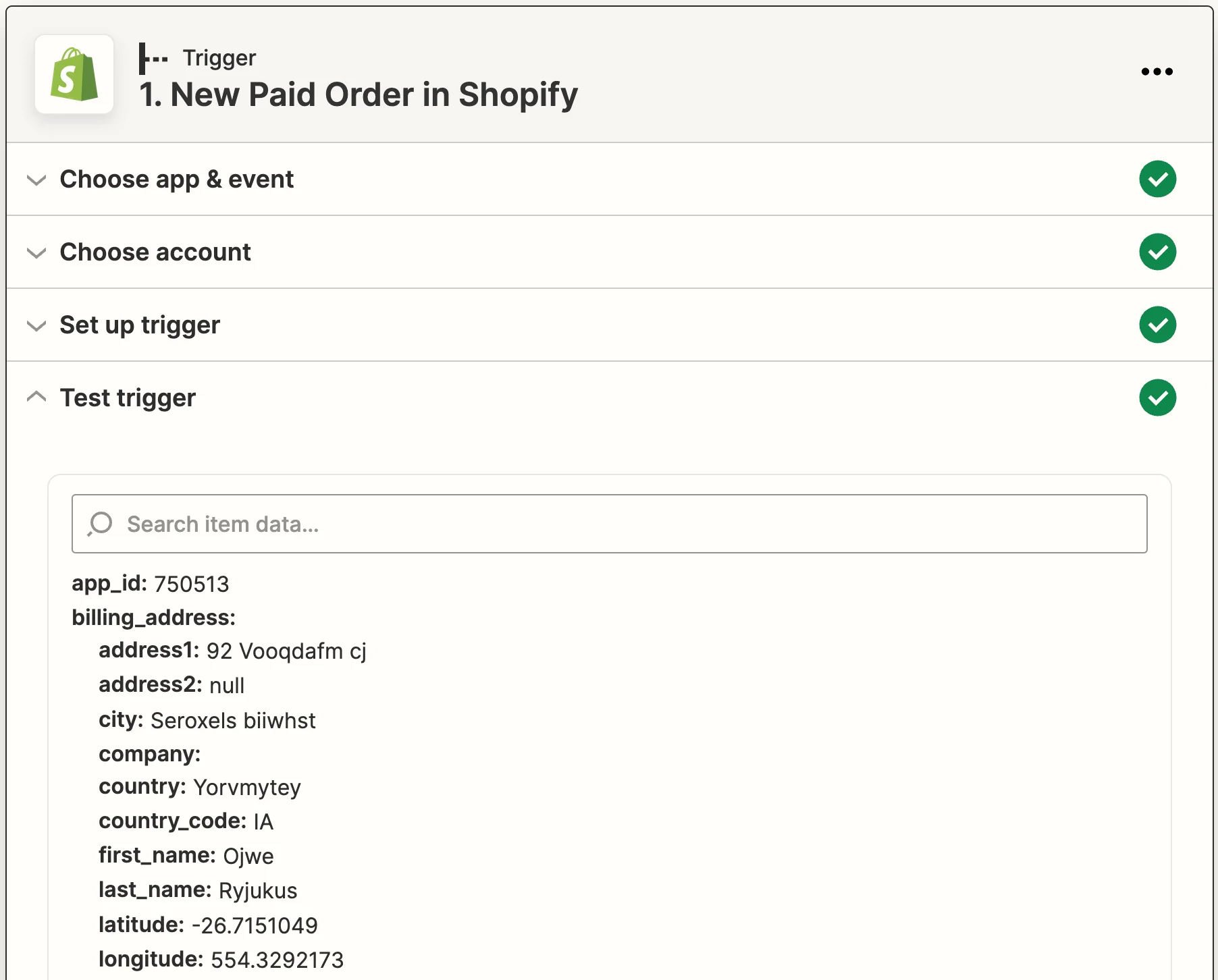 Shopify trigger setup with New Paid Order event