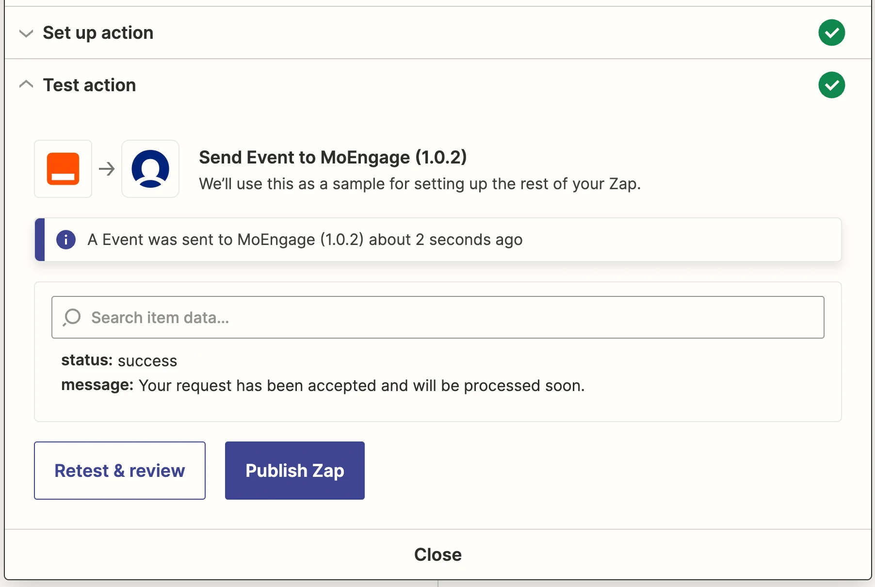 Successful API call response for Import User Event