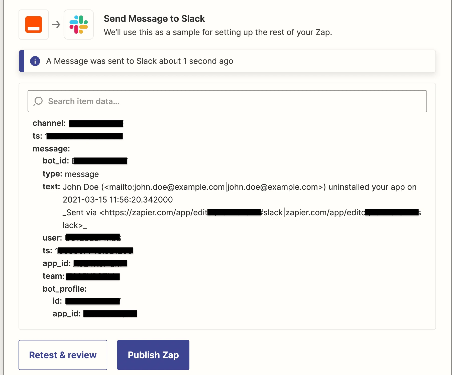 Successful Slack action test response