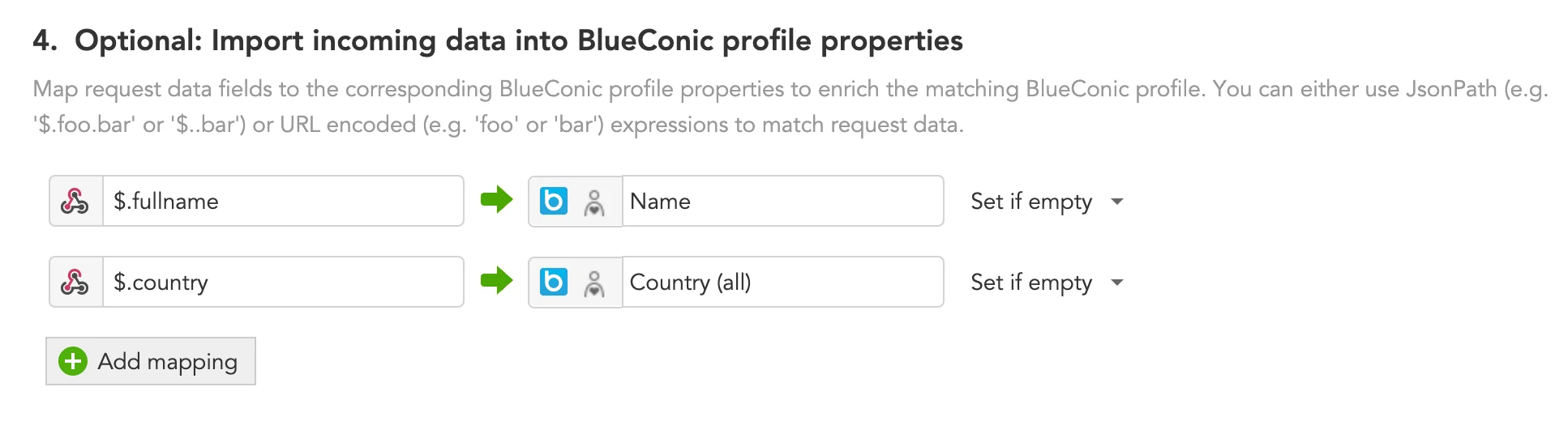 Incoming webhook request mapping in BlueConic