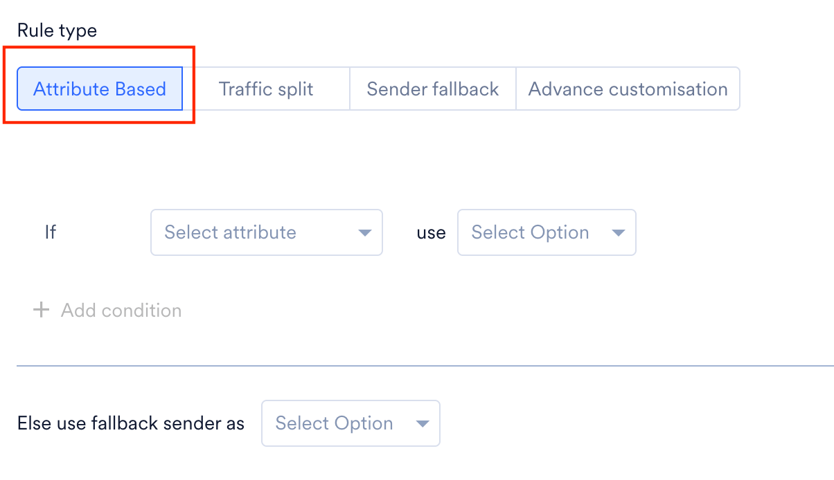 Attribute Based rule type with If condition fields and fallback sender option
