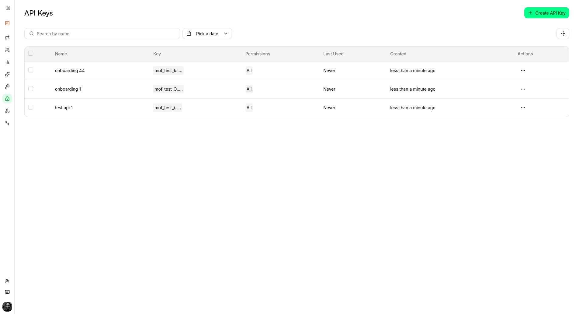 API Keys Dashboard