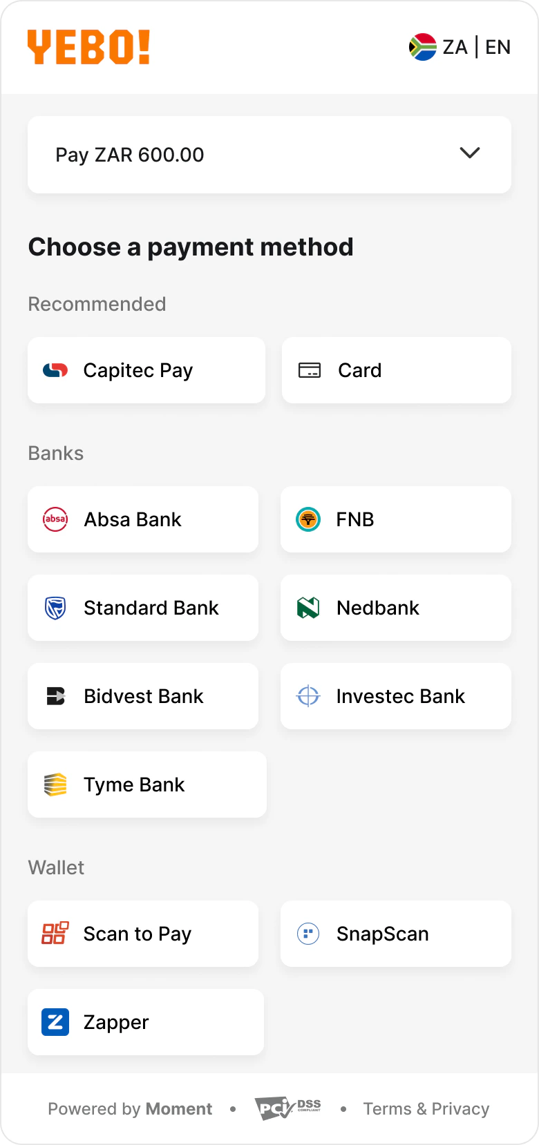 Checkout payment method selection