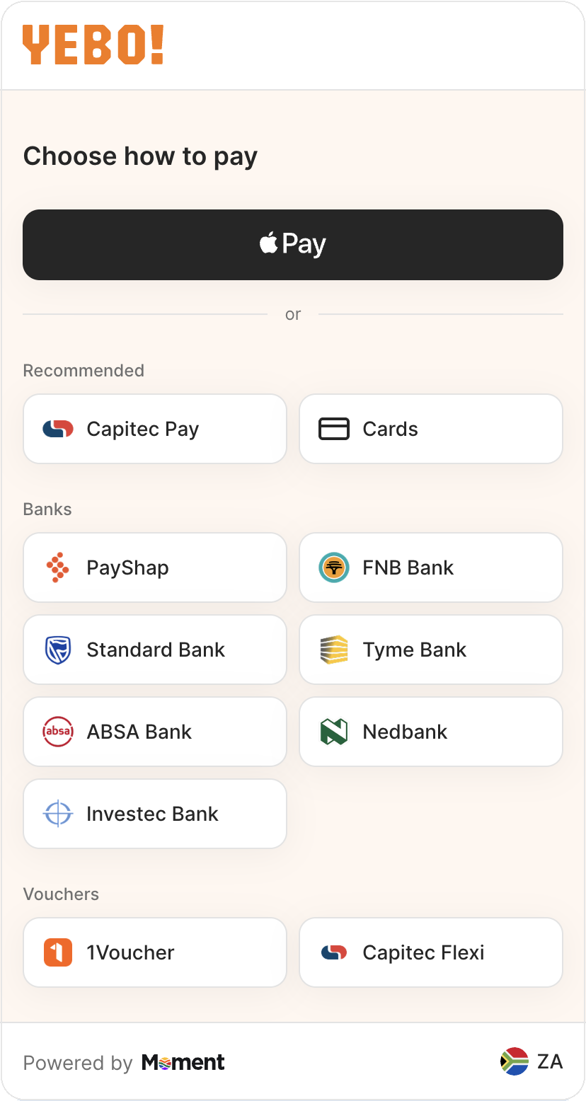 PayShap listed under Banks on the Choose how to pay screen